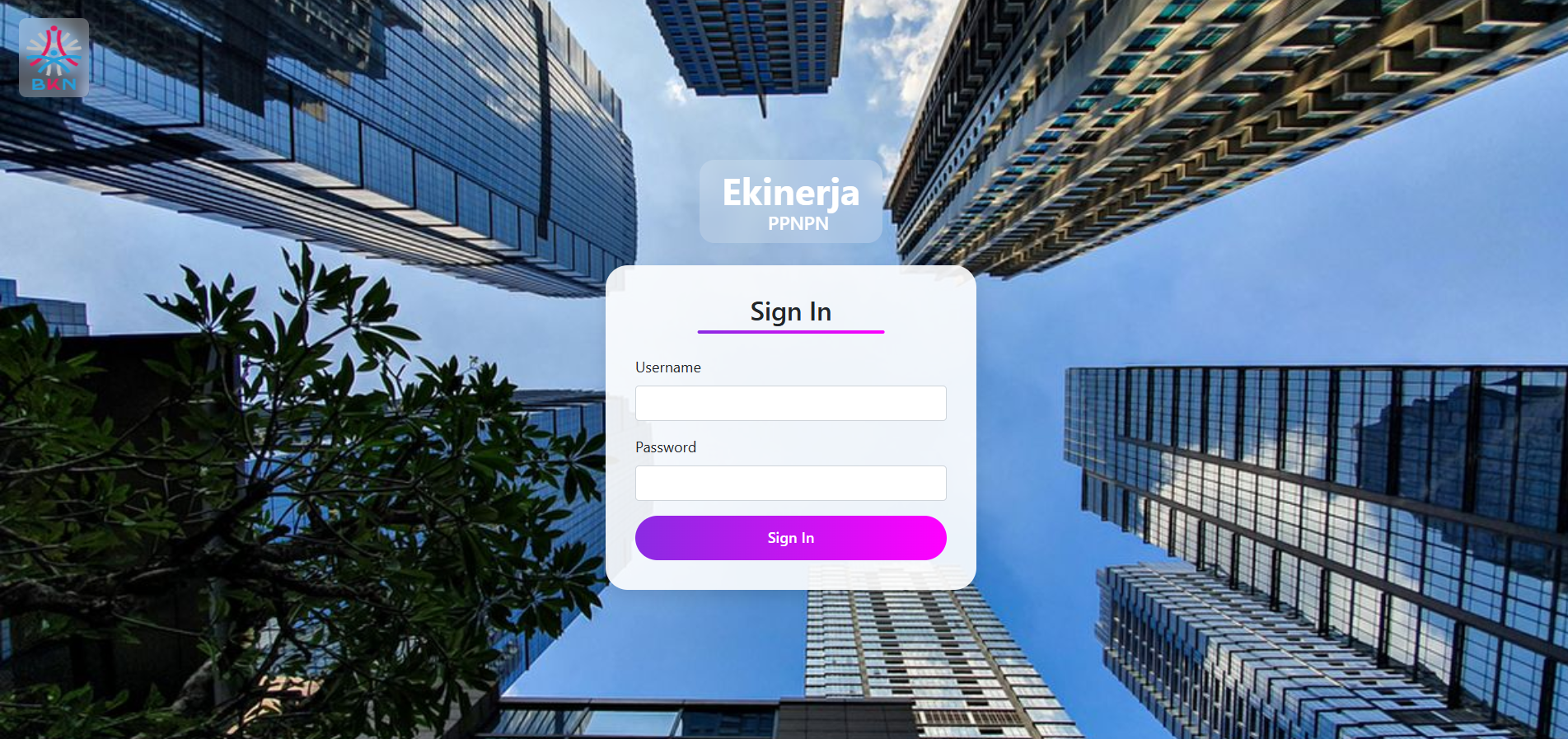 E-kinerja login screen
